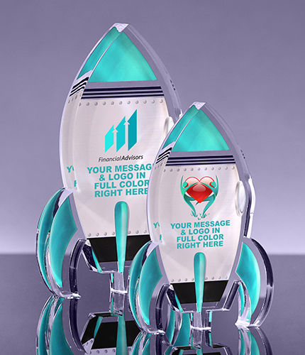 Acrylic Teal Rocket Awards - Full Color