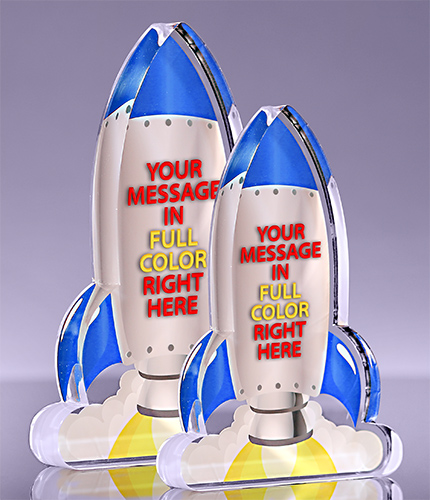 1 inch Thick Acrylic Blast Off Rocket Awards - Blue