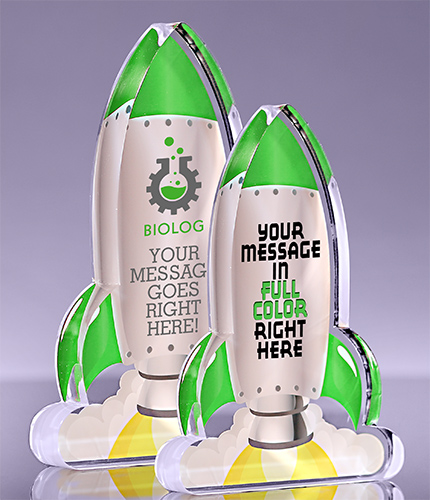 1 inch Thick Acrylic Blast Off Rocket Awards - Green