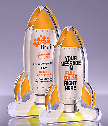 1 inch Thick Acrylic Blast Off Rocket Awards - Orange