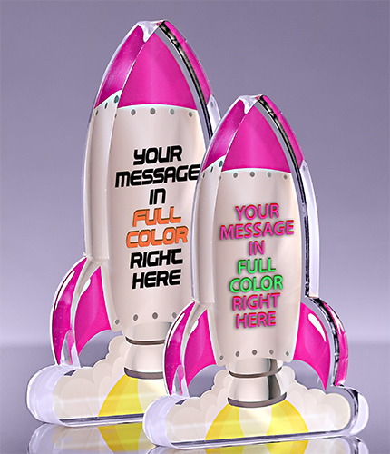 1 inch Thick Acrylic Blast Off Rocket Awards - Pink