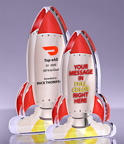 1 inch Thick Acrylic Blast Off Rocket Awards - Red