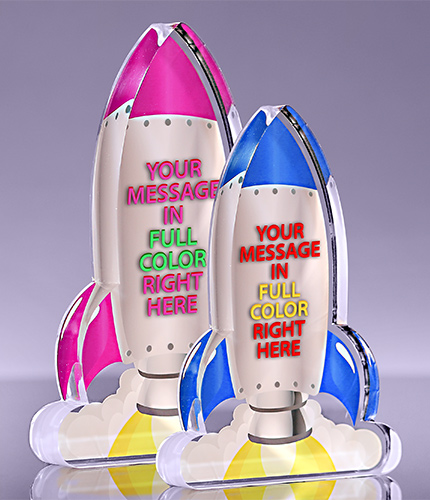 1 inch Thick Acrylic Blast Off Rocket Awards