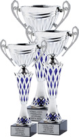 Silver Metal Cups with Blue Diamond Accents