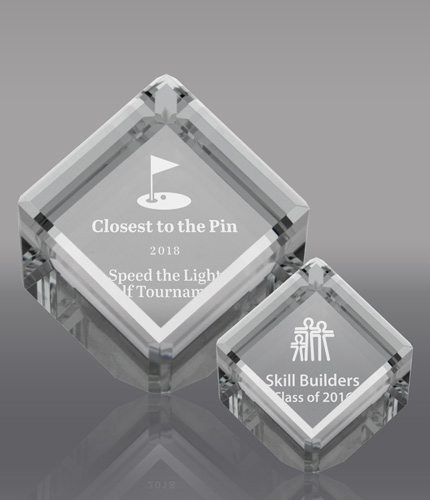 Crystal Beveled Diamond Cubes Awards - Engraved