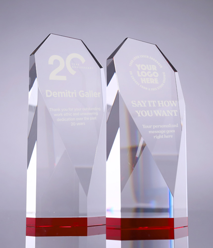 Diamond Faceted Crystal Awards with Red Accents