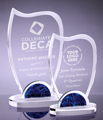 Wave Crystal Awards with Blue Marble Accents