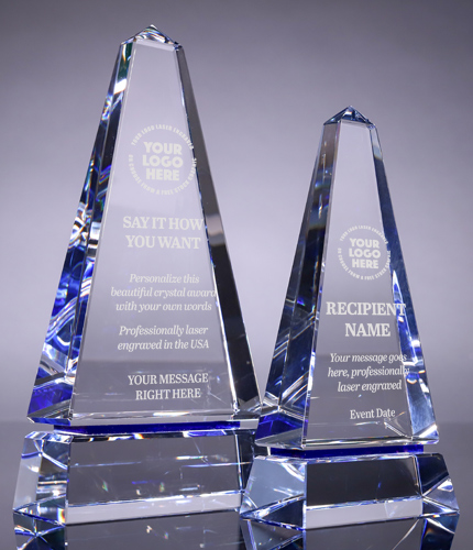 Monolith Two-Tier Awards with Reflective Blue Bottoms