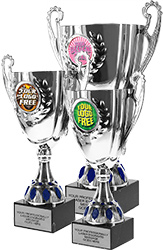 Silver Metal Cups with Custom Insert on a Genuine Marble Base