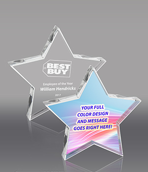 Crystal Star with Beveled Edge - Engraved or Color