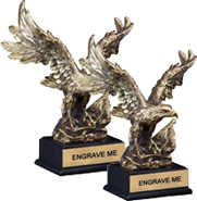 Gold Eagle Holding American Flag Resin Trophies