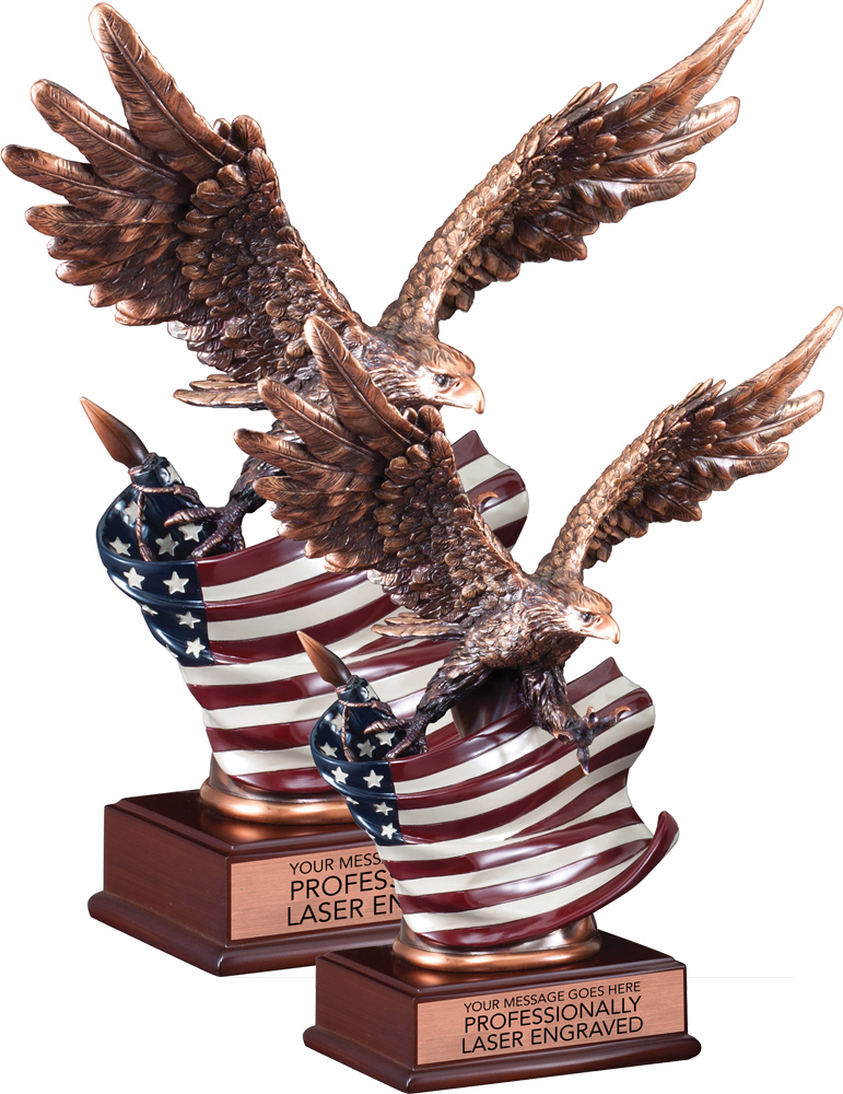 Bronze Resin Eagles with Painted American Flags