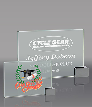 Jade Glass Awards with Corner Stand- Engraved or Color