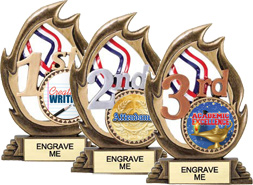 Education 1st 2nd & 3rd Place Flame Color Resin Trophies
