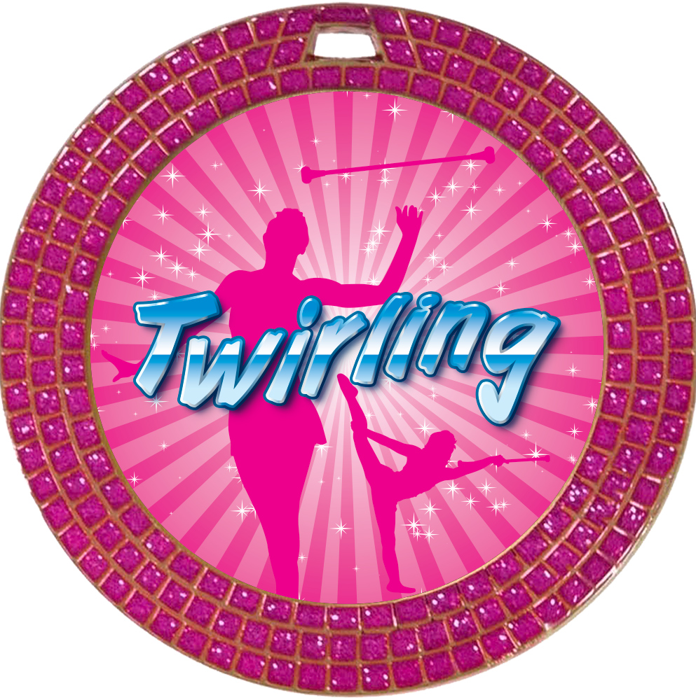 Pink Triple Sparkle 3D Dome Insert Medals - Stock or Custom
