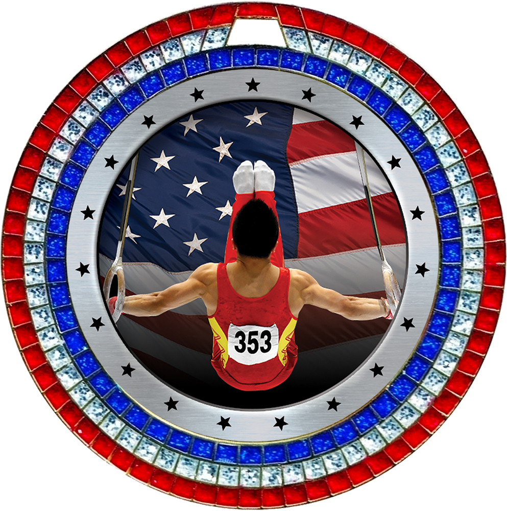 Red White & Blue Triple Sparkle 3D Dome Insert Medals - Stock or Custom