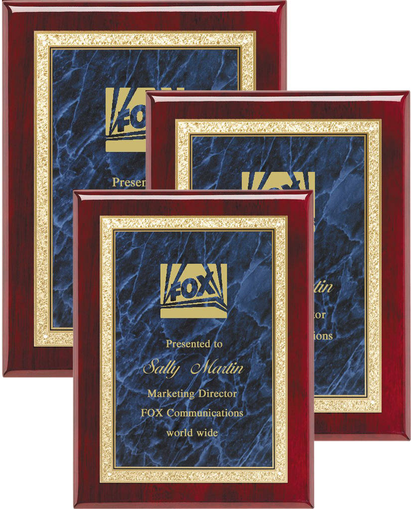 Rosewood Plaques with Blue Marbled Engraving Plates