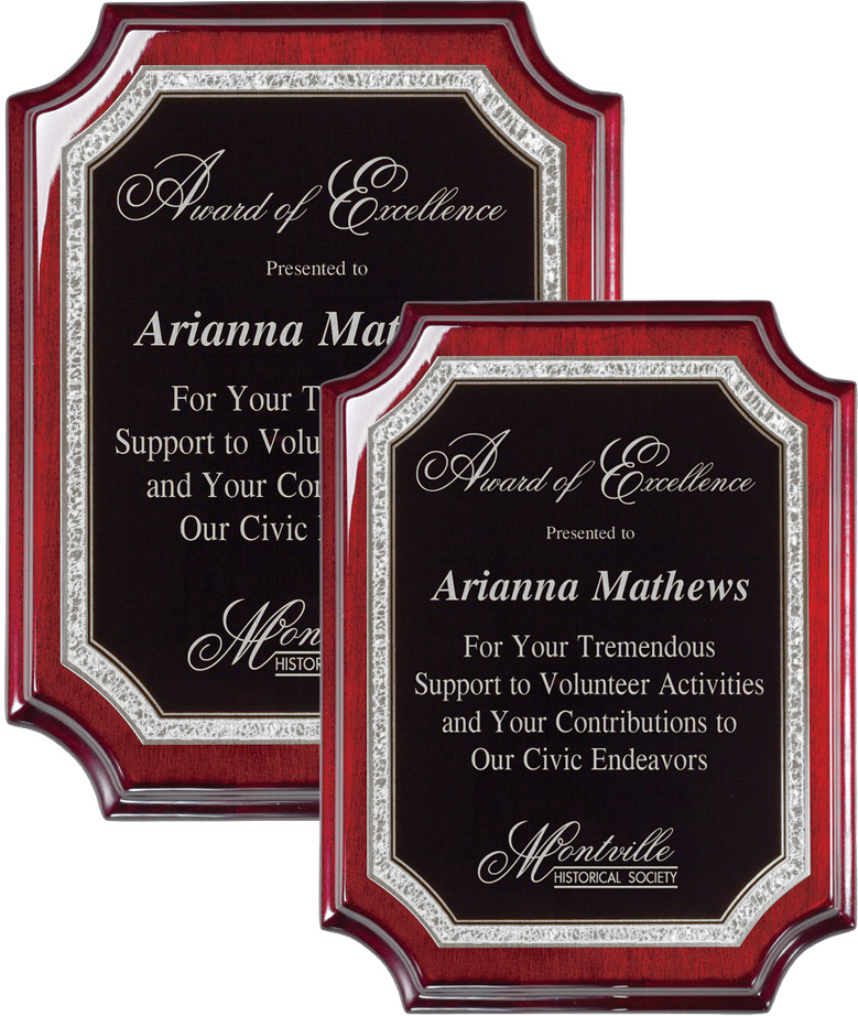 Rosewood Piano Finish Plaques with Silver Florentine Borders