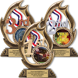 1st  2nd & 3rd Place Flame Color Resin Trophies