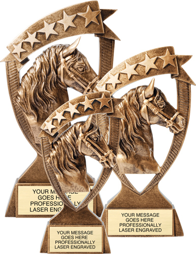 *Equestrian Horse Trophy Horseshoe Pony Prize Resin **FREE ENGRAVING** 3 Sizes 