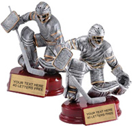 Hockey Goal Tender Pewter & Gold Resin Sculptures on Piano Finish Base