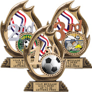 Soccer 1st 2nd & 3rd Place Flame Color Resin Trophies