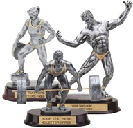 Pewter & Gold Weight Lifter & Body Builder Sculptures