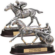 Pewter & Gold Resin Horse Racing Sculptures