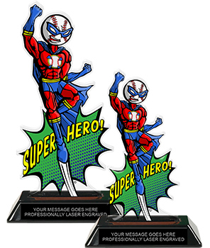 Baseball Super Hero Acrylic Trophies - Male