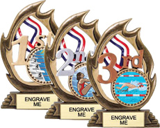 Swimming 1st 2nd & 3rd Place Flame Color Resin Trophies