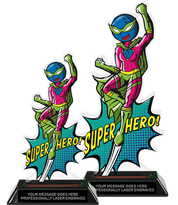 Bowling Super Hero Acrylic Trophies- Female 