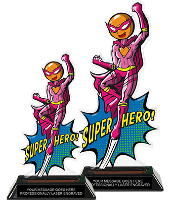 Ping Pong Super Hero Acrylic Trophies- Female