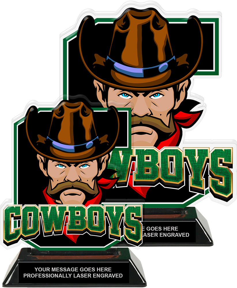 Cowboys Mascot Colorix-T Acrylic Trophies - Green