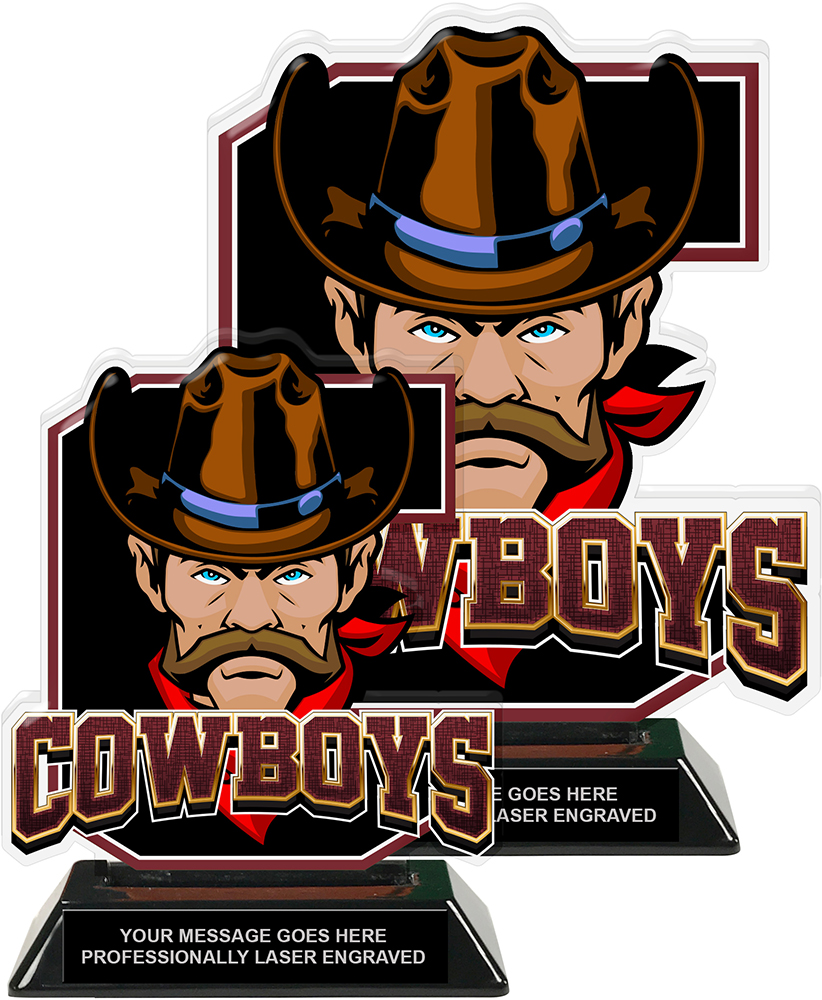 Cowboys Mascot Colorix-T Acrylic Trophies - Maroon