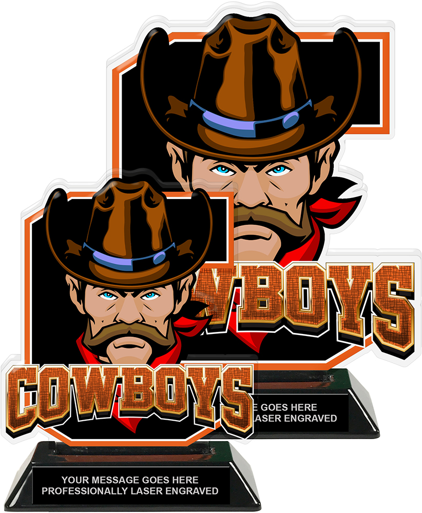 Cowboys Mascot Colorix-T Acrylic Trophies - Orange