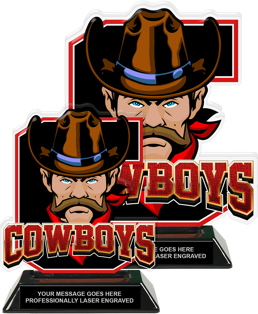 Cowboys Mascot Colorix-T Acrylic Trophies - Red
