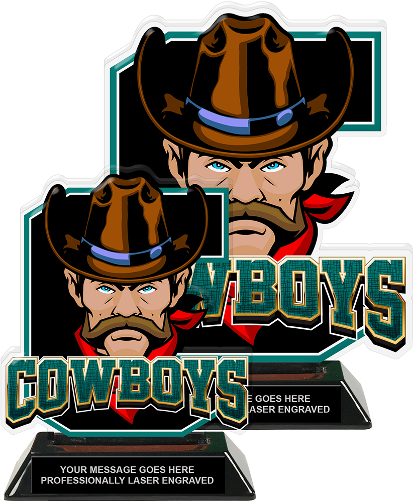 Cowboys Mascot Colorix-T Acrylic Trophies - Teal