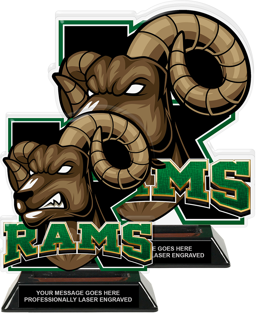 Rams Mascot Colorix-T Acrylic Trophies - Green