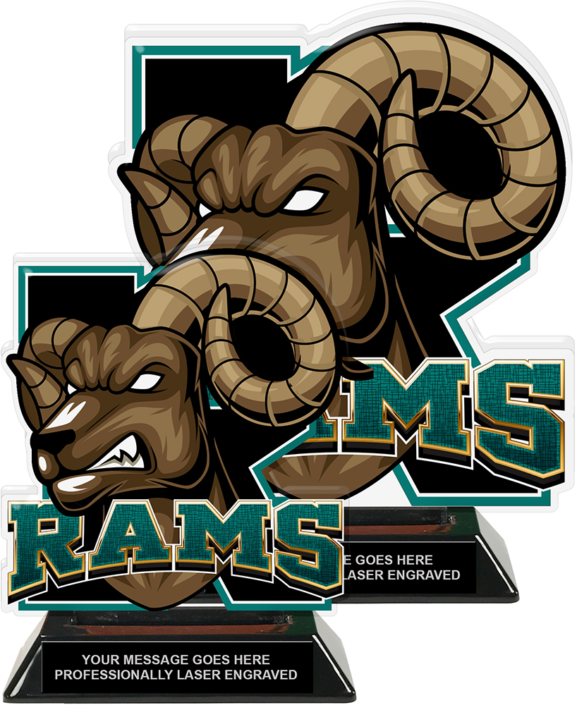 Rams Mascot Colorix-T Acrylic Trophies - Teal