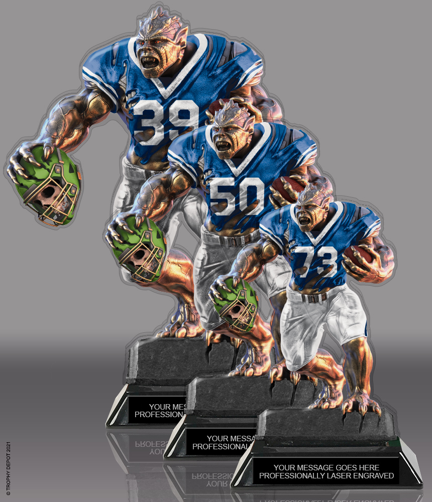 Beast Football Choose Your Number Acrylic Trophies - Blue