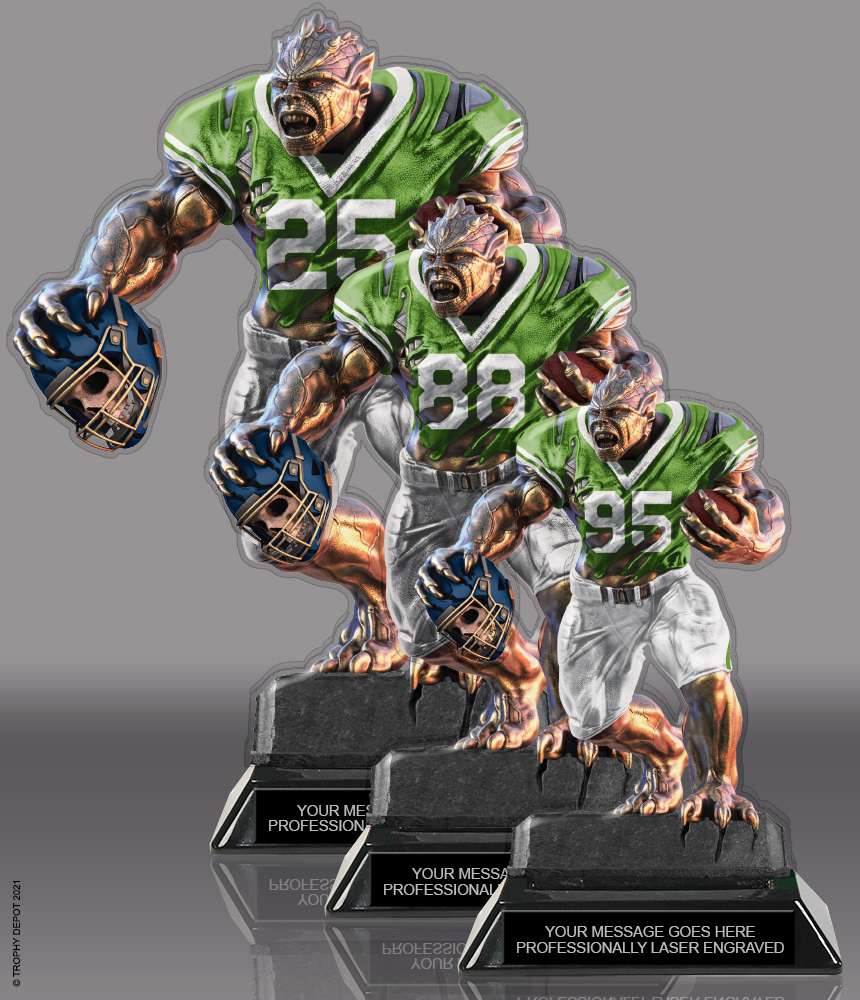 Beast Football Choose Your Number Acrylic Trophies - Green