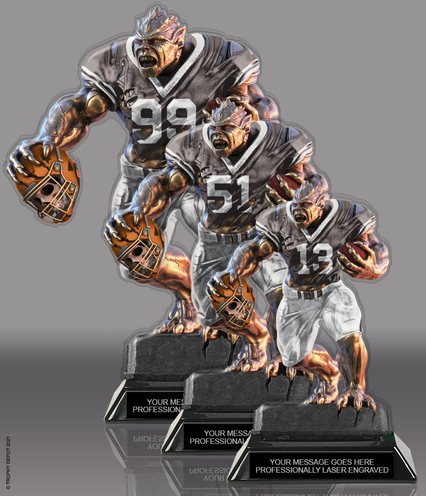 Beast Football Choose Your Number Acrylic Trophies - Grey