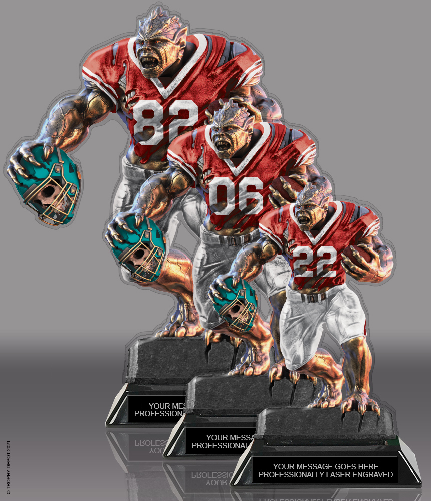 Beast Football Choose Your Number Acrylic Trophies - Red
