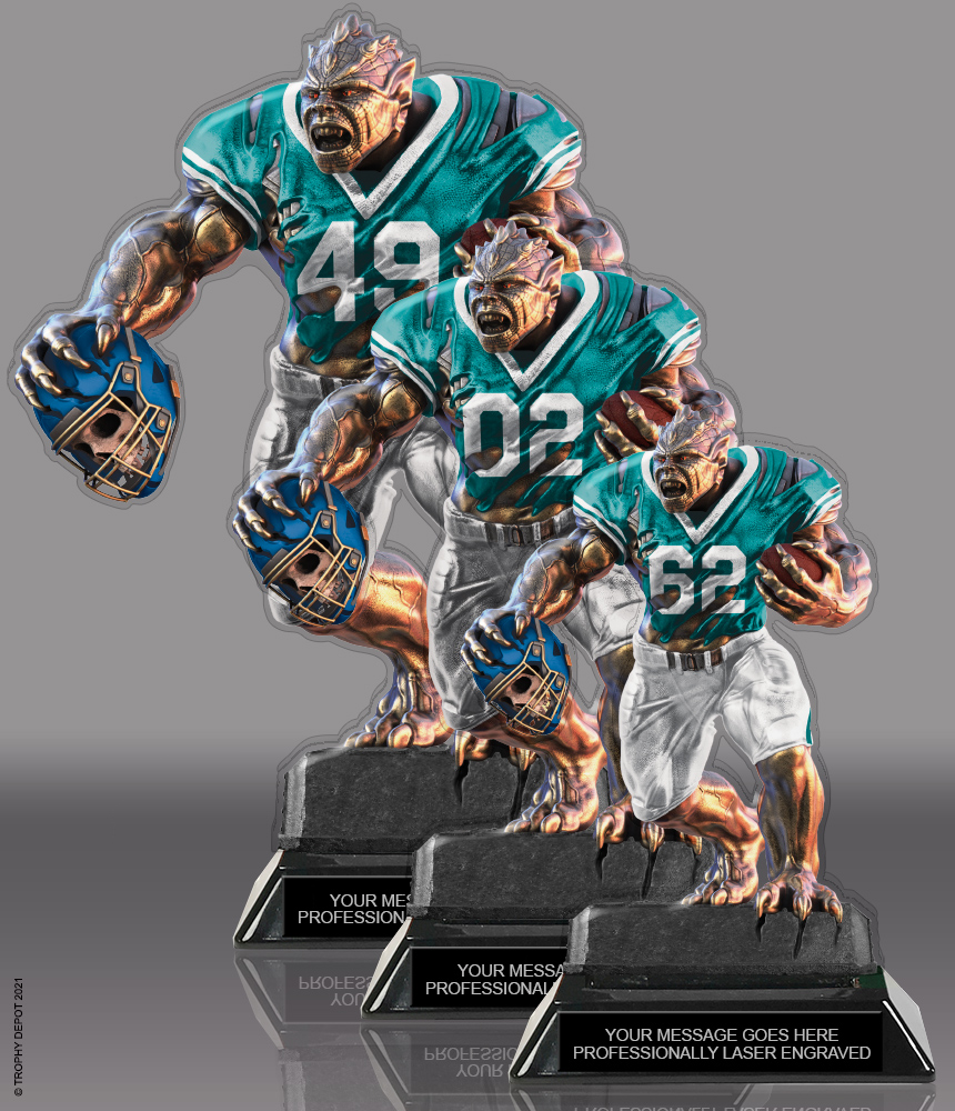 Beast Football Choose Your Number Acrylic Trophies - Teal