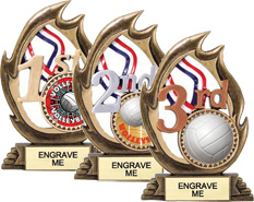 Volleyball 1st 2nd & 3rd Place Flame Color Resin Trophies