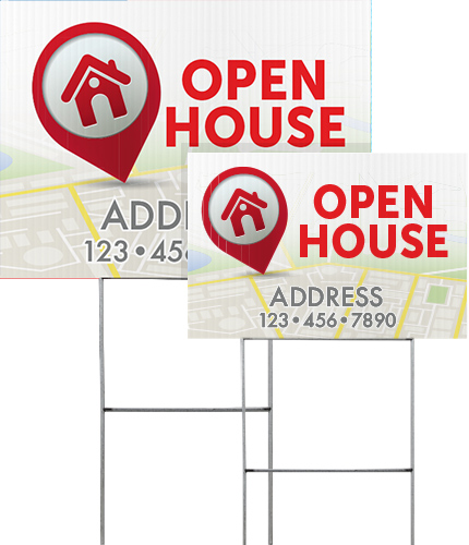 Real Estate Open House Map Yard Signs