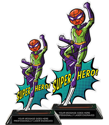 Basketball Super Hero Acrylic Trophies - Female 