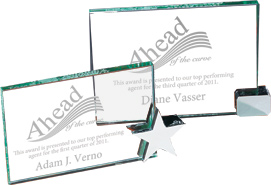 Jade Glass Awards with Corner Stand-< Engraved