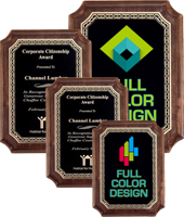 High Gloss Genuine Walnut Notched Corner Plaques - Engraved or Color