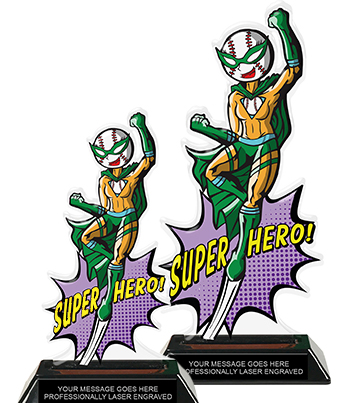 Baseball Super Hero Acrylic Trophies - Female